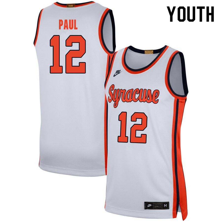 2020 Youth #12 Brendan Paul Syracuse Orange College Basketball Jerseys Sale-White